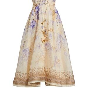 Zimmermann Cream and Purple Floral A-Line Skirt